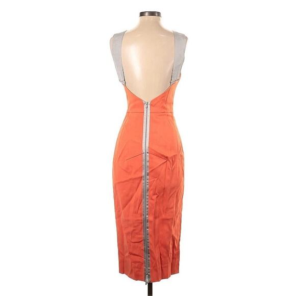 Victoria Beckham Iconic Orange Tangerine Cocktail Bodycon Dress Halter Pencil - Picture 9 of 16
